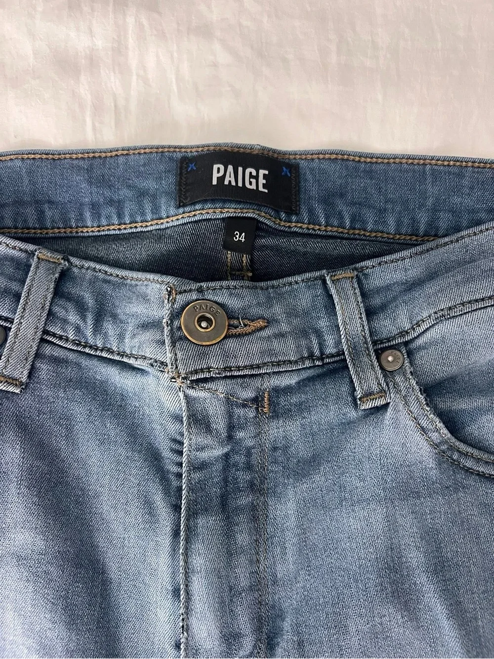 PAIGE Men’s Light Wash Blue Slim Straight Jeans